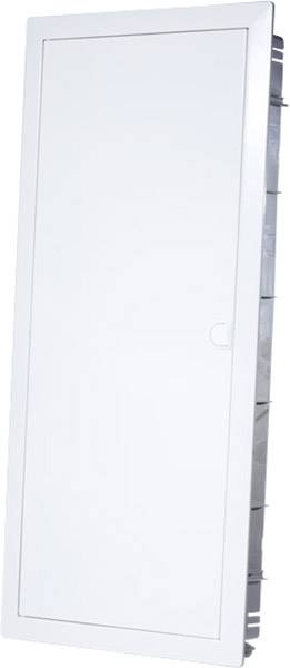 Weiße, rechteckige Wandklappe mit schmalem Rahmen und eingelassener Griffmulde, geeignet für den Einbau in Wandöffnungen.
