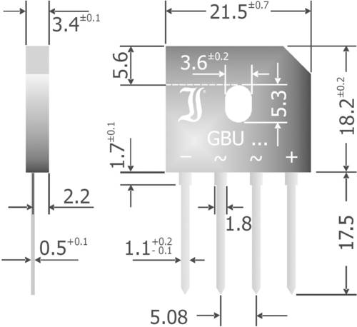 Diotec GBU6M Brückengleichrichter SIL-4 1000V 6A Einphasig