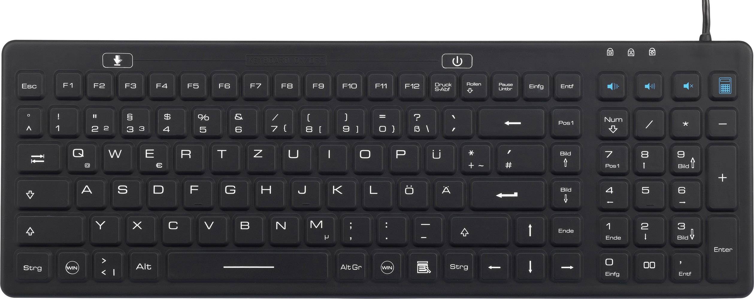 Renkforce iM-IKB106-BK Tastatur Schwarz Spritzwassergeschützt, Staubgeschützt