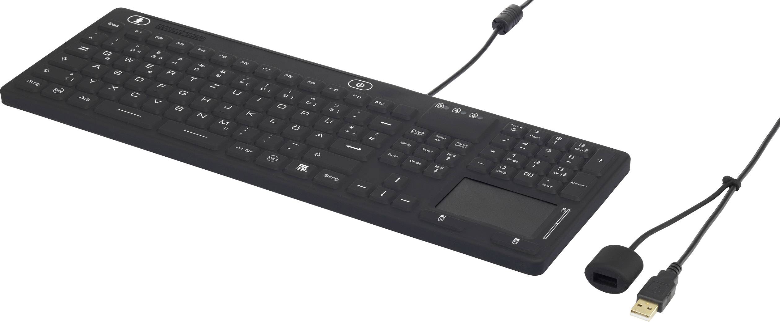 Renkforce IP 68 Industrie USB-Tastatur Schwarz Spritzwassergeschützt, Staubgeschützt