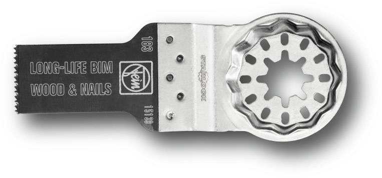 Ein oszillierendes Multitool-Sägeblatt mit der Aufschrift 'LONG-LIFE BIM WOOD & NAILS', geeignet für Holz und Nägel.