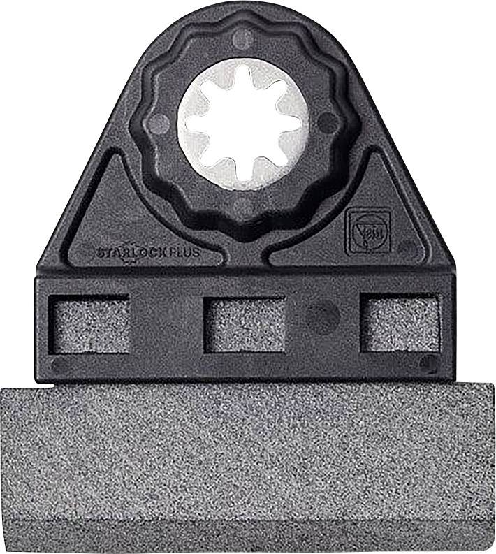 Ein schwarzes oszillierendes Sägeblatt mit breitem, rechteckigem Segment, passend für Starlock Plus Systemwerkzeuge.