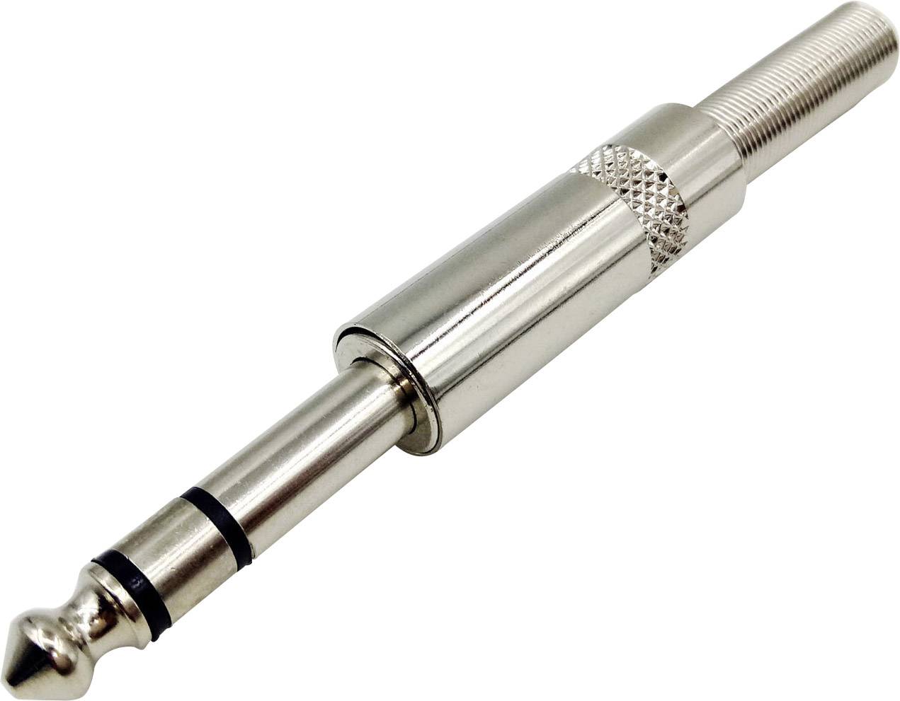 Silberner Audio-Steckeradapter mit 6,3 mm zu 3,5 mm Klinkenanschluss, zur Verbindung von Kopfhörern mit verschiedenen Audiogeräten.