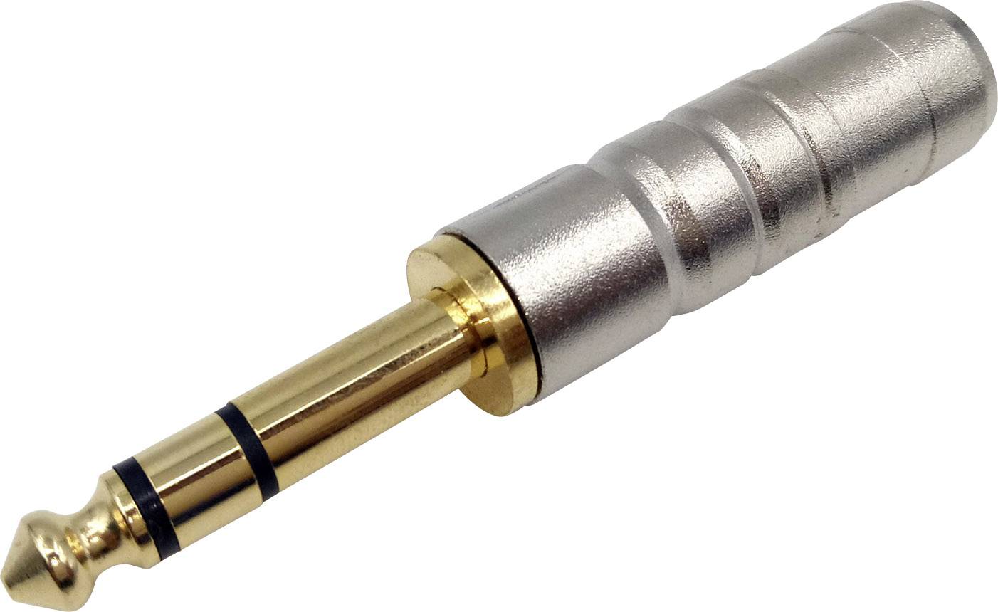 Ein 6,35 mm Audio-Klinkenstecker, goldfarben und silberfarben, zur Verbindung von Audiogeräten.