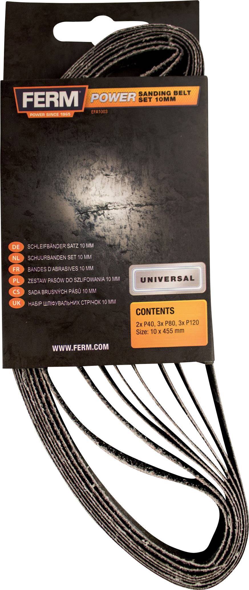 Ferm EFA1003 Schleifband-Set Körnung 40, 80, 120 (L x B) 455mm x 10mm 1 Set