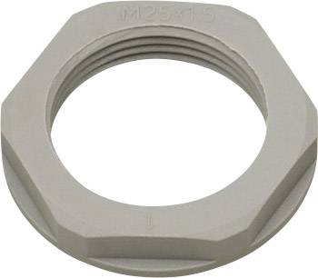 Eine sechseckige Metallmutter mit Innengewinde, seitlich geprägt mit 'M25x1.5'.