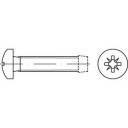 Diagramm eines Sechsrundschraubenprofils mit Kreuzblattform auf der Stirnansicht und einer zylindrischen Seitenansicht.