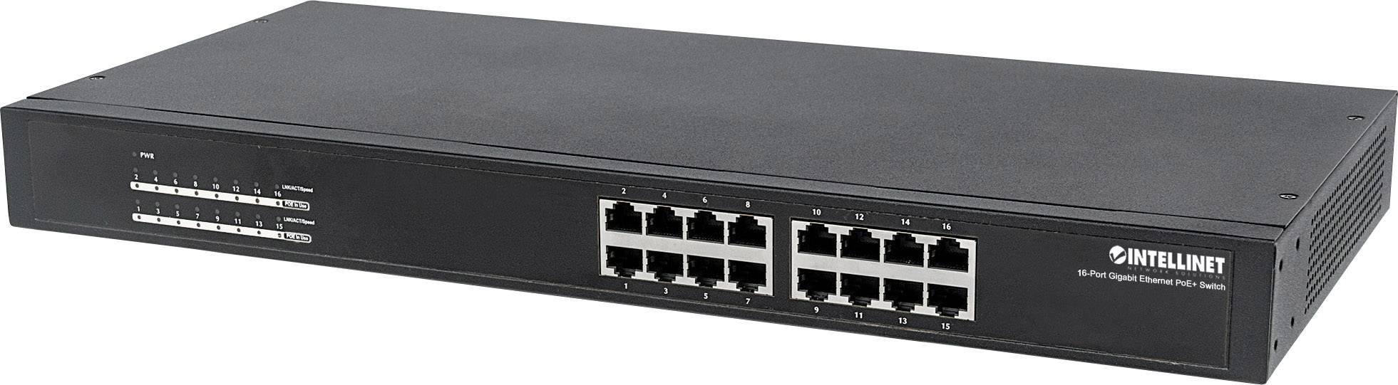 Netzwerk-Switch mit 16 Ethernet-Ports, geeignet zur Verwaltung und Verteilung von Netzwerkverbindungen in einem Büro.