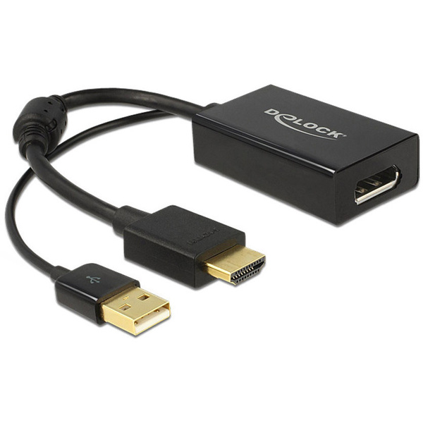 Delock 62667 HDMI / DisplayPort Adapter [1x HDMI-Stecker - 1x DisplayPort Buchse] Schwarz vergoldete Steckkontakte, mit