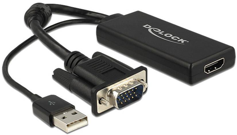 Delock 62668 VGA / HDMI Adapter [1x VGA-Stecker - 1x HDMI-Buchse] Schwarz 25.00 cm