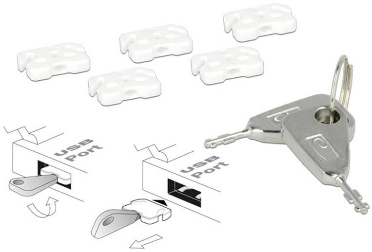 Delock USB-A Port Schloss 20648 5er Set Weiß inkl. 2 Schlüssel 20648