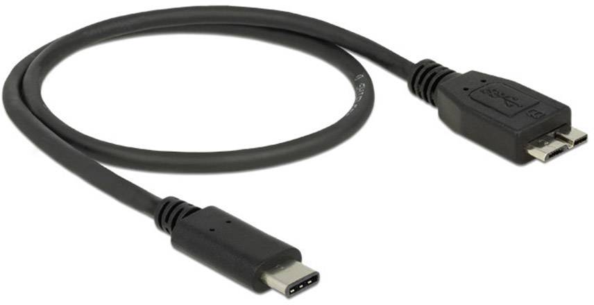 Schwarzes USB-Kabel mit USB-C- und Micro-B-Steckern, zeigt eine Verbindungsmöglichkeit zwischen moderner und älterer Hardware.