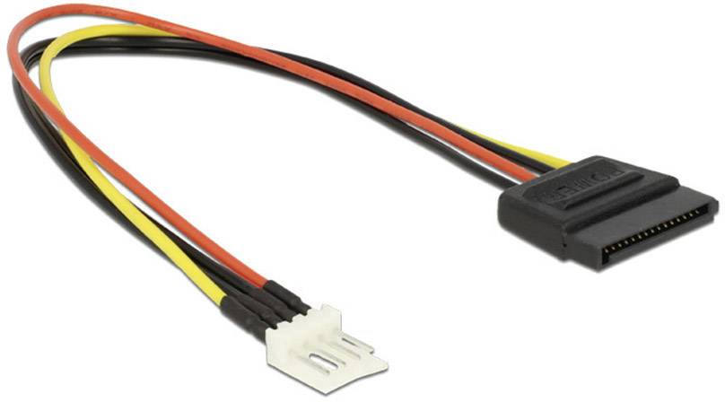 Adapterkabel mit einem kleinen weißen Stecker auf der einen Seite und einem schwarzen SATA-Stromanschluss auf der anderen Seite.