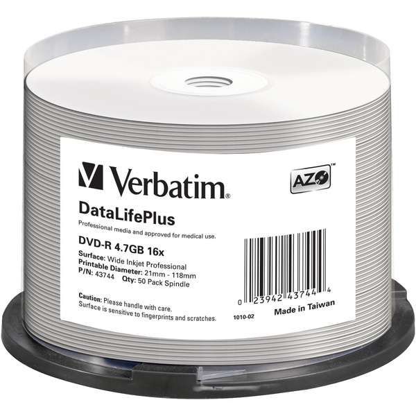Verbatim 43744 DVD-R Rohling 4.7 GB 50 St. Spindel Bedruckbar