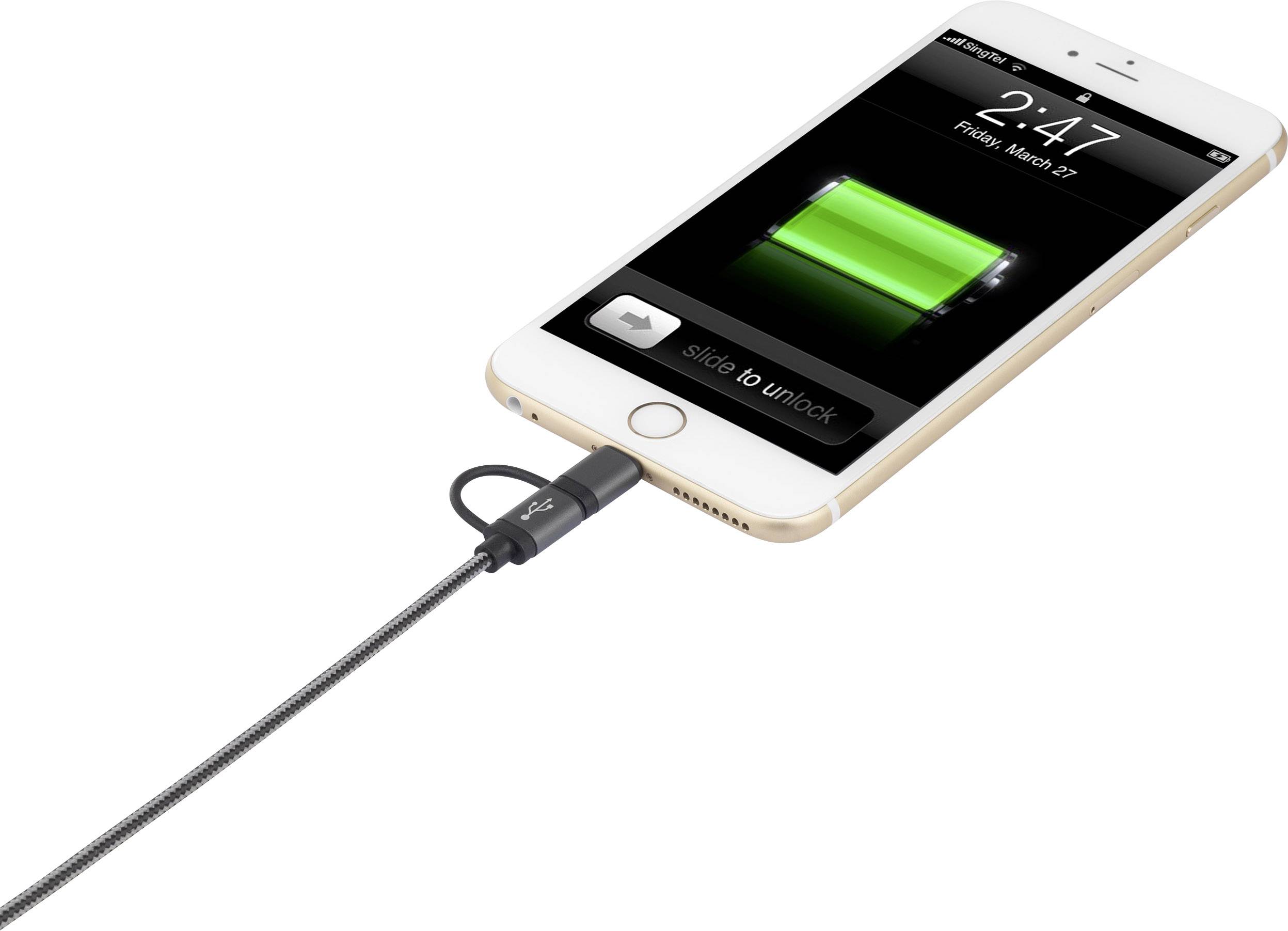 Renkforce USB-Kabel 1.00m Dunkelgrau Stoff-Ummantelung RF4241889