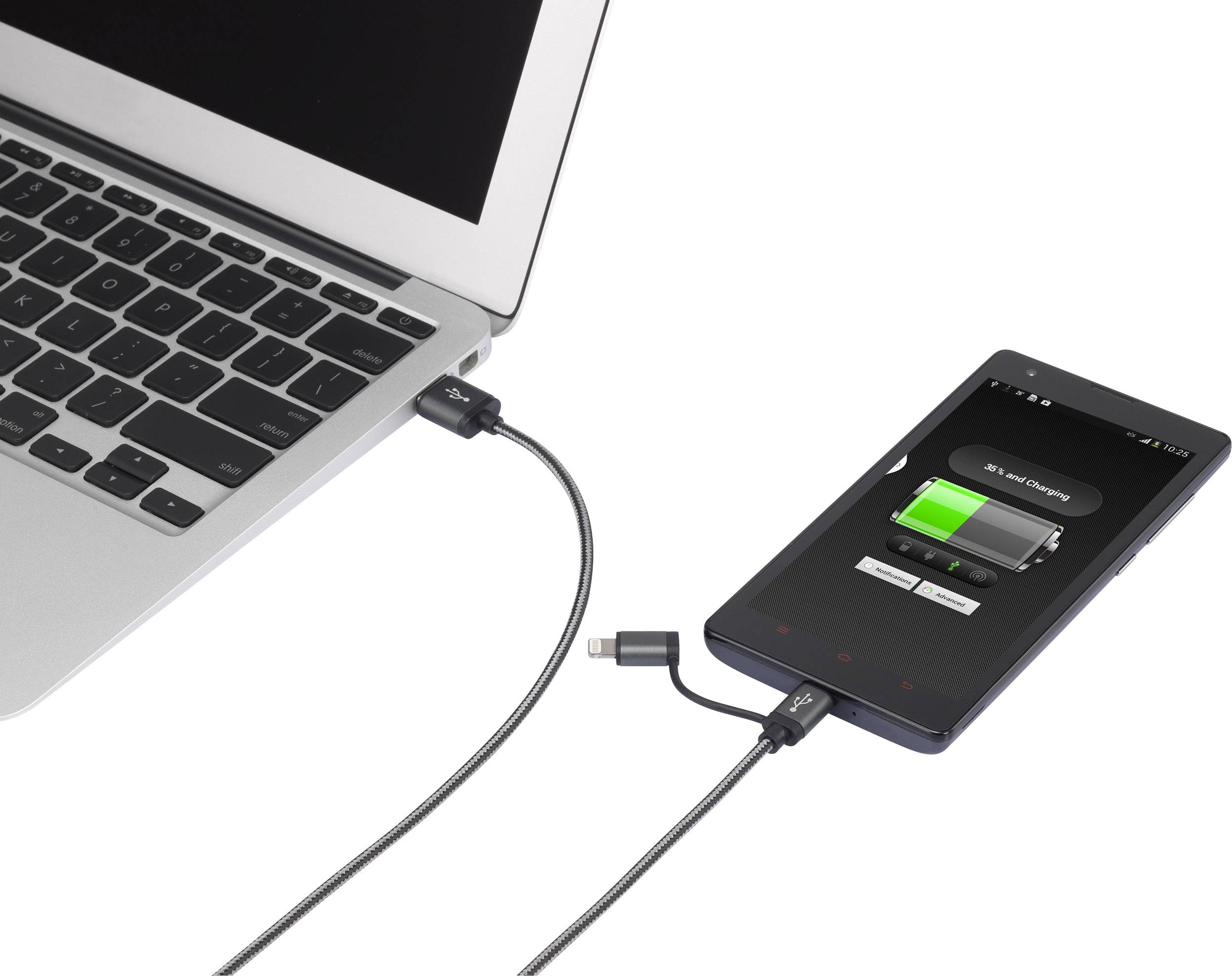 Renkforce USB-Kabel 1.00m Dunkelgrau Stoff-Ummantelung RF4241889