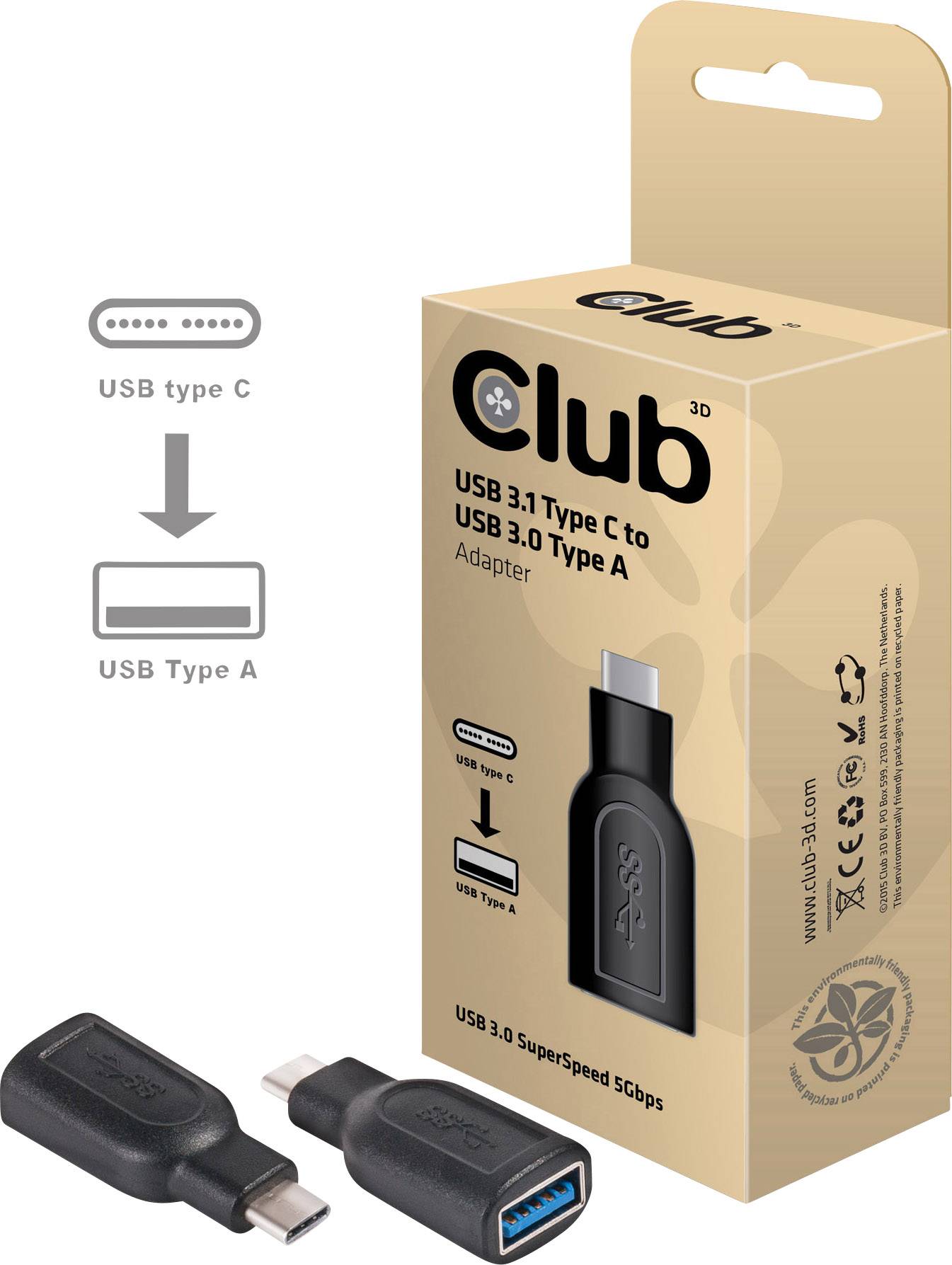 Club3D USB 3.2 Gen 1 (USB 3.0) Adapter [1x USB-C® Stecker - 1x USB 3.2 Gen 1 Buchse A (USB 3.0)] 186679