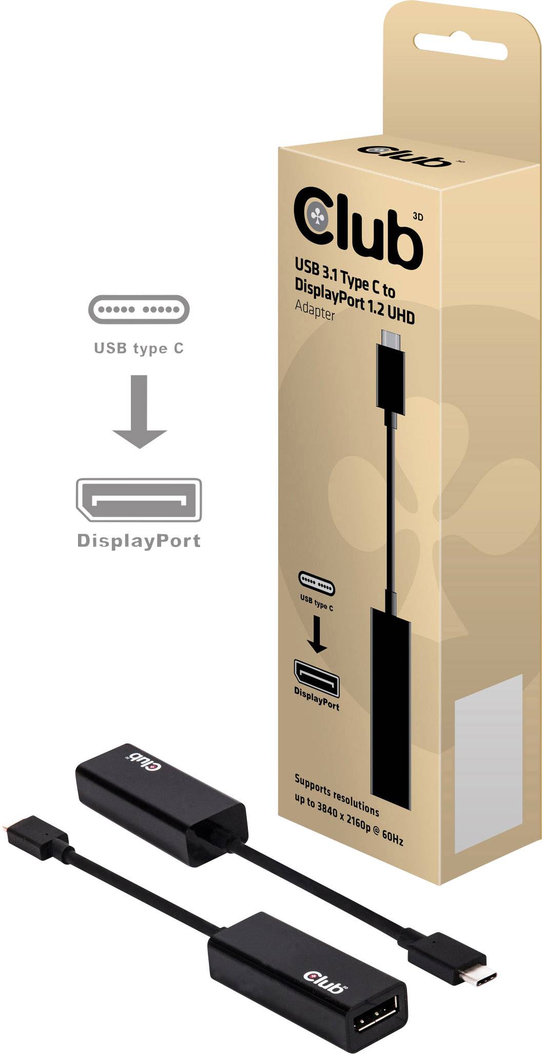 Club3D USB / DisplayPort Adapter [1x USB-C™ Stecker - 1x DisplayPort Buchse] Schwarz CAC-1507