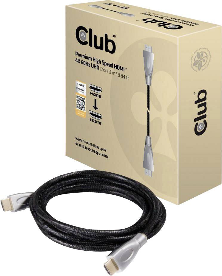 Club3D HDMI Anschlusskabel HDMI-A Stecker, HDMI-A Stecker 3.00m Schwarz CAC-1310 gesleeved HDMI-Kabel