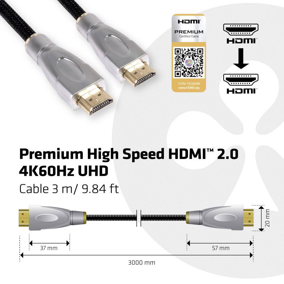 Club3D HDMI Anschlusskabel HDMI-A Stecker, HDMI-A Stecker 3.00 m Schwarz CAC-1310 gesleeved HDMI-Ka