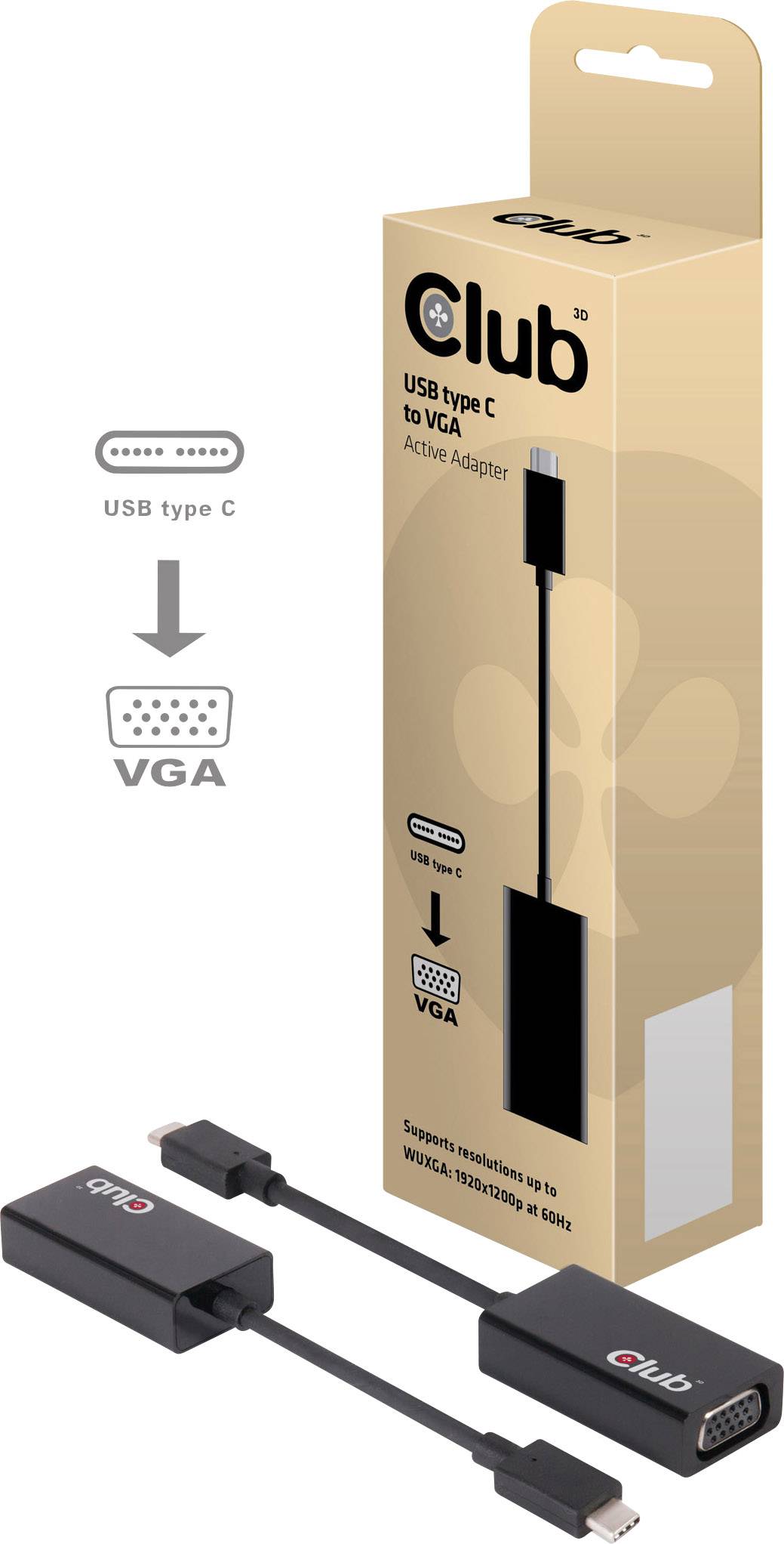 USB / VGA Adapter [1x USB-C® Stecker - 1x VGA-Buchse] Schwarz club3D CAC-1502