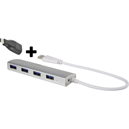Renkforce 4 Port USB 3.2 Gen 1-Hub (USB 3.0) mit Aluminiumgehäuse Aluminium