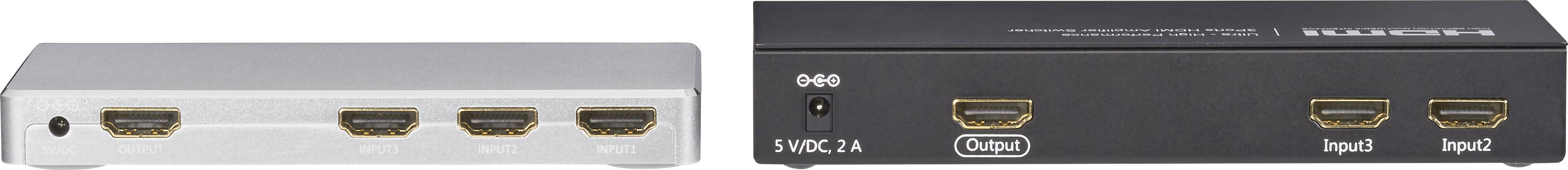 SpeaKa Professional 5 Port HDMI-Switch mit Aluminiumgehäuse, mit Fernbedienung, Ultra HD-fähig 3840 x 2160 Pixel