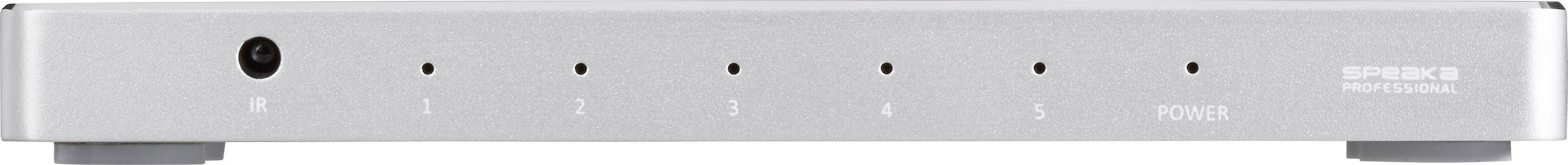 SpeaKa Professional 5 Port HDMI-Switch mit Aluminiumgehäuse, mit Fernbedienung, Ultra HD-fähig 3840 x 2160 Pixel