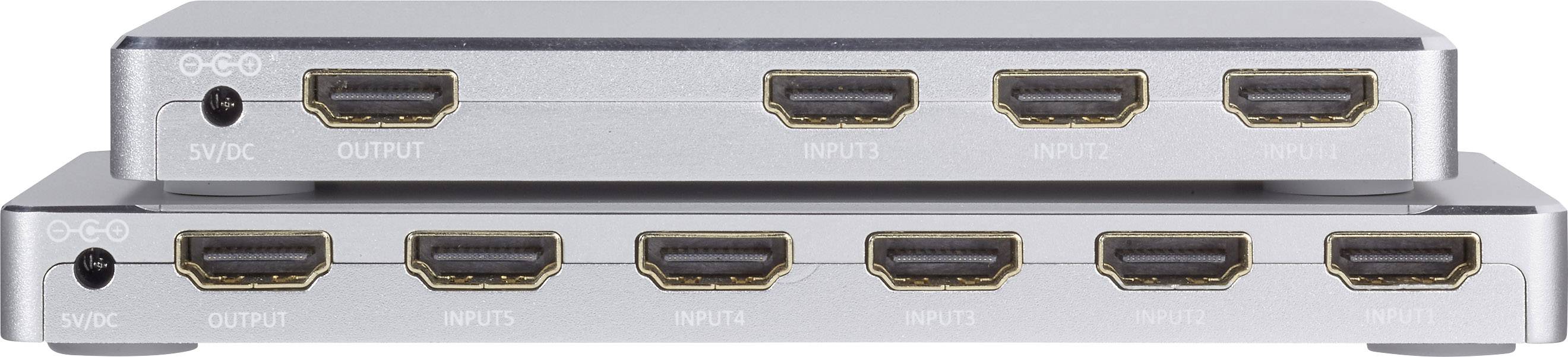 SpeaKa Professional 5 Port HDMI-Switch mit Aluminiumgehäuse, mit Fernbedienung, Ultra HD-fähig 3840 x 2160 Pixel