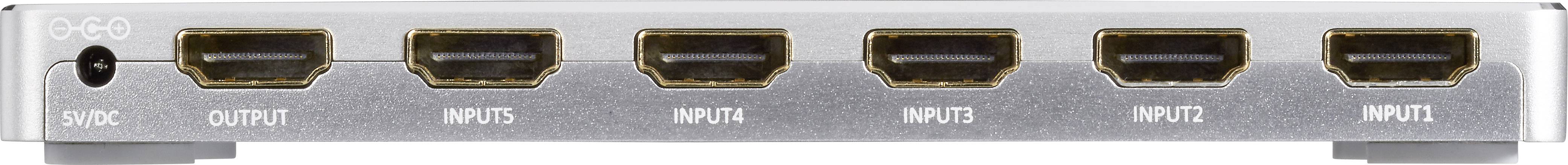 SpeaKa Professional 5 Port HDMI-Switch mit Aluminiumgehäuse, mit Fernbedienung, Ultra HD-fähig 3840 x 2160 Pixel