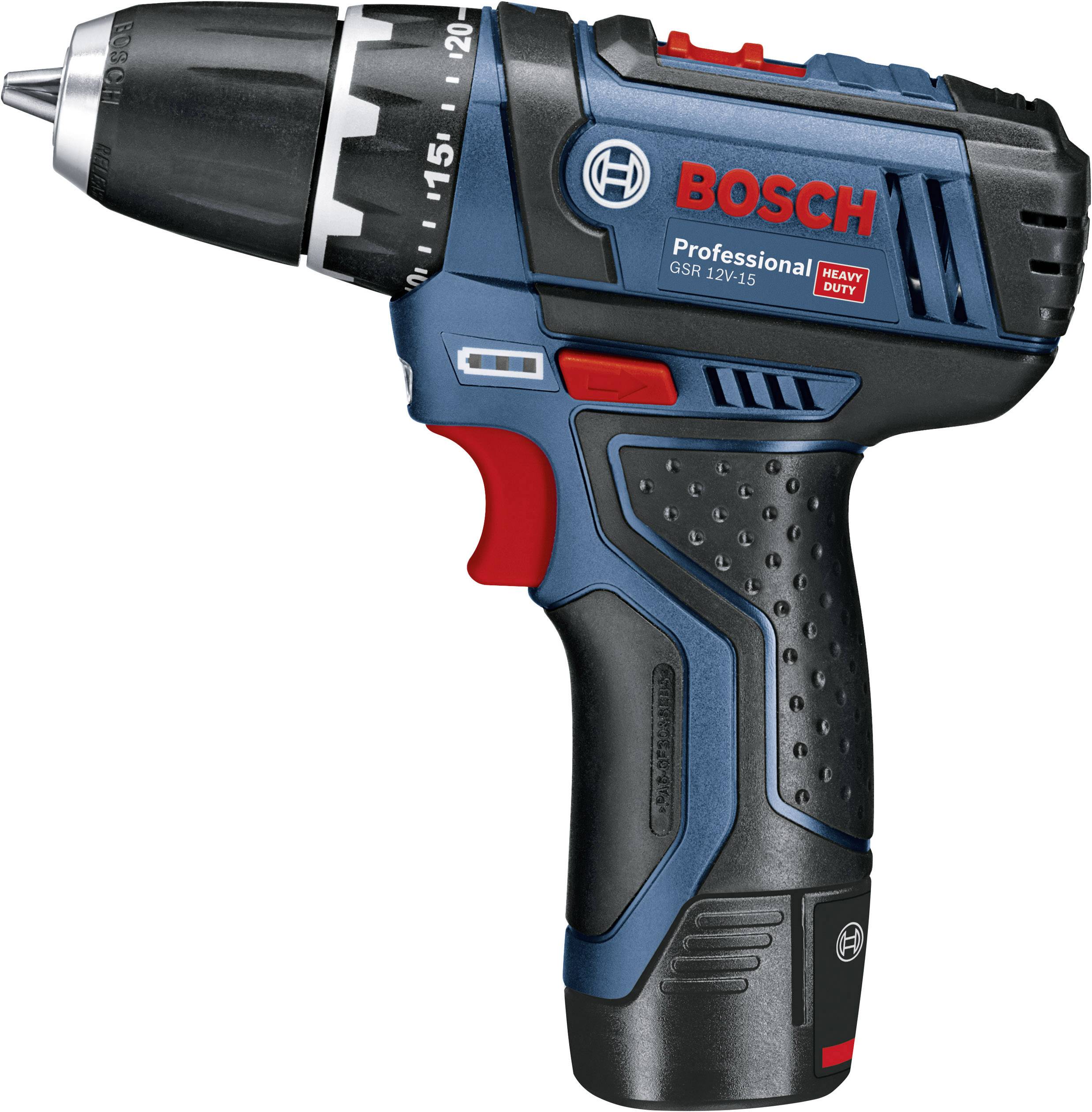 Bosch Professional GSR 12V-15 0615990G6L Akku-Bohrschrauber 12 V 2 Ah, 4 Ah Li-Ion inkl. 2. Akku, inkl. Ladegerät, mit Zubehör, inkl. Tasche