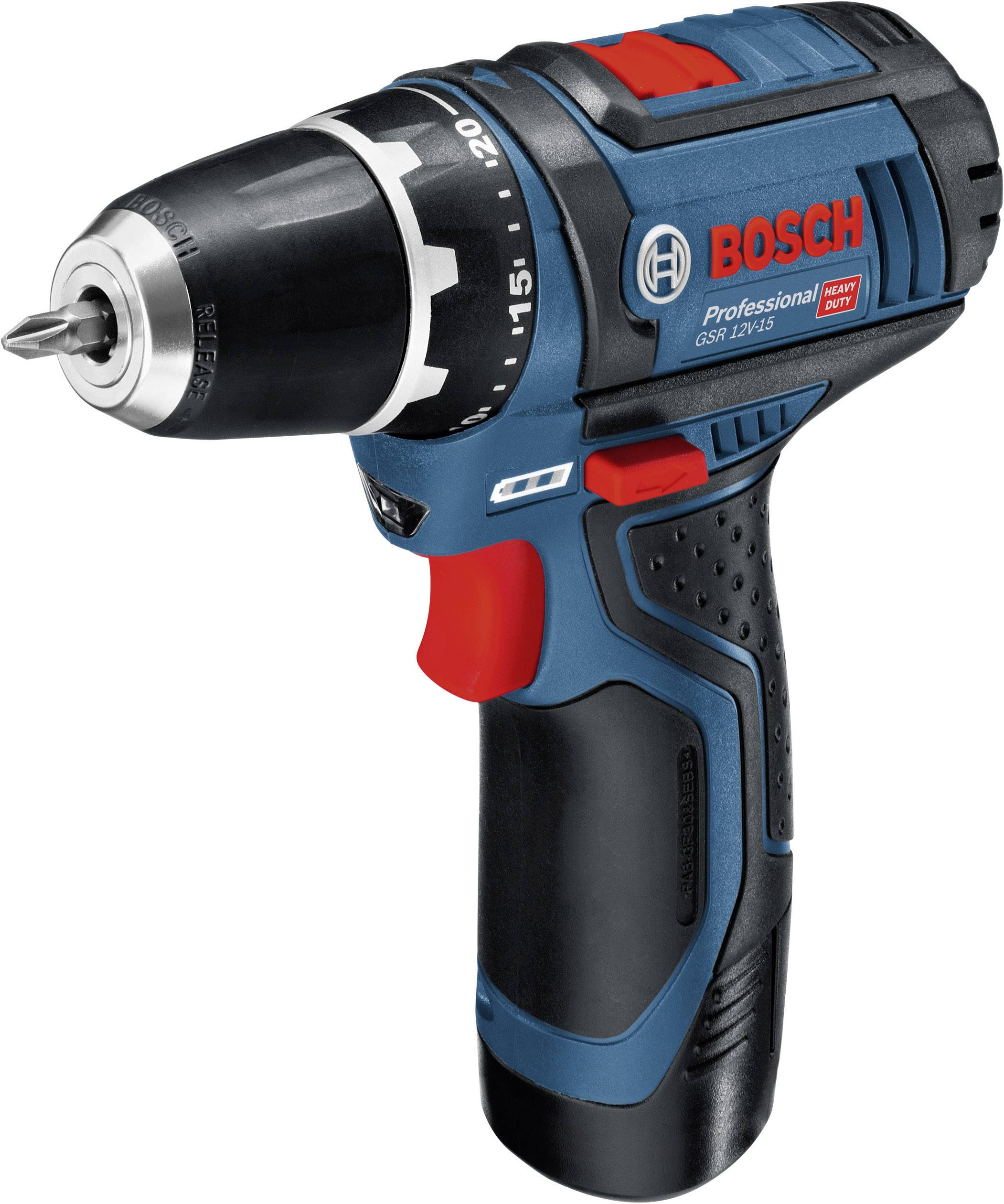 Bosch Professional GSR 12V-15 + GLI DeciLED Akku-Bohrschrauber 12V 2 Ah, 4Ah Li-Ion inkl. Akku-Lampe, inkl. 2. Akku, mit Zubehör