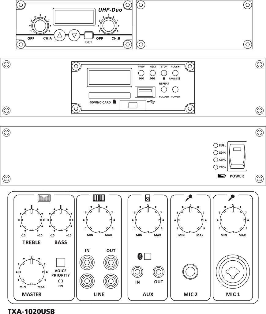 Monacor TXA-1020USB Mobiler Lautsprecher, Mobiler PA Lautsprecher 25cm 10 Zoll akkubetrieben, netzbetrieben 1St.