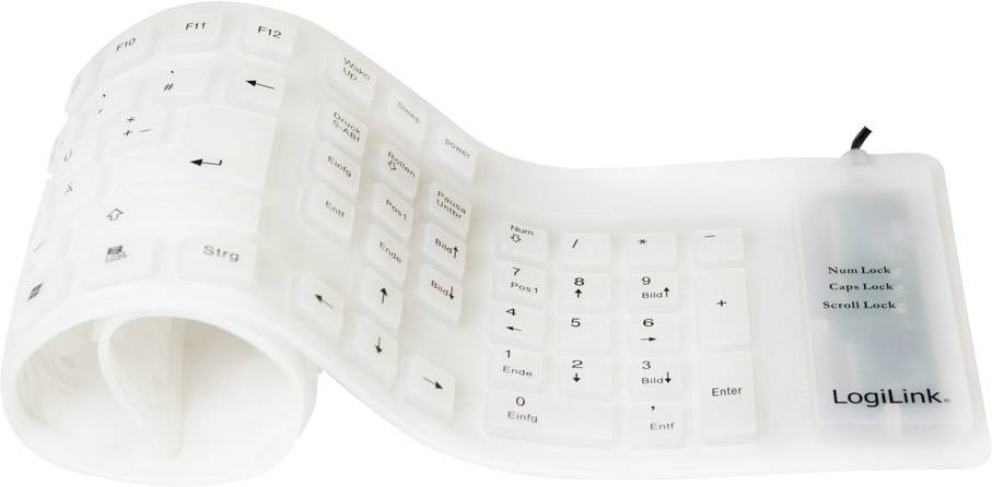 LogiLink ID0018A USB Tastatur Deutsch, QWERTZ Weiß Faltbar, Spritzwassergeschützt, Staubgeschützt