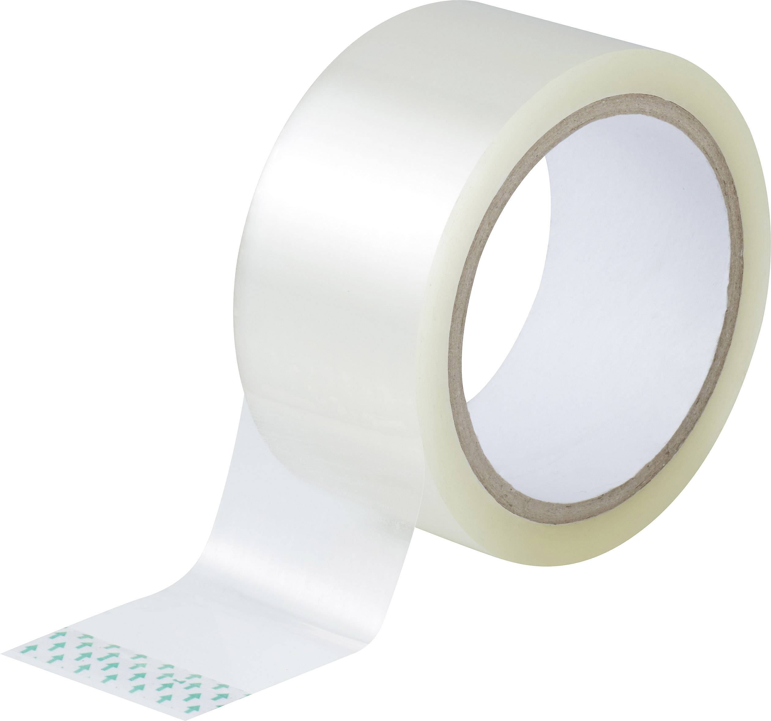 Transparente Klebebandrolle mit teilweise abgerolltem Band.