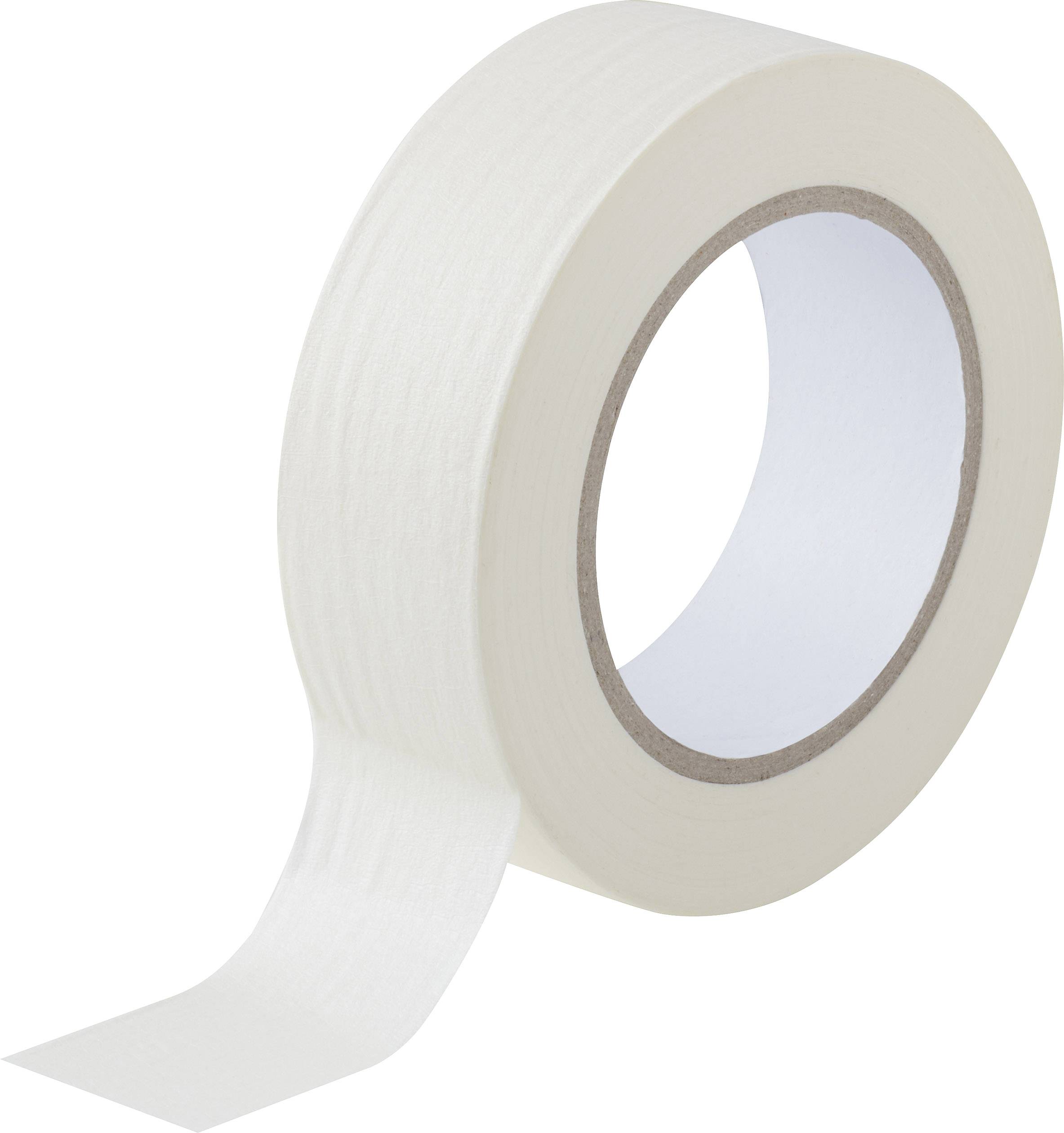 Eine weiße Rolle Klebeband mit ausgezogenem Streifen.