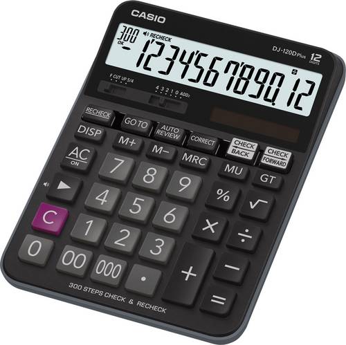 Casio DJ-120DPLUS Tischrechner Schwarz Display (Stellen): 12 solarbetrieben, batteriebetrieben