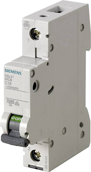 Leitungsschutzschalter von Siemens, Modell 5SL41, Nennstrom C16, geeignet für Spannungen von 230/400V, graues Gehäuse.