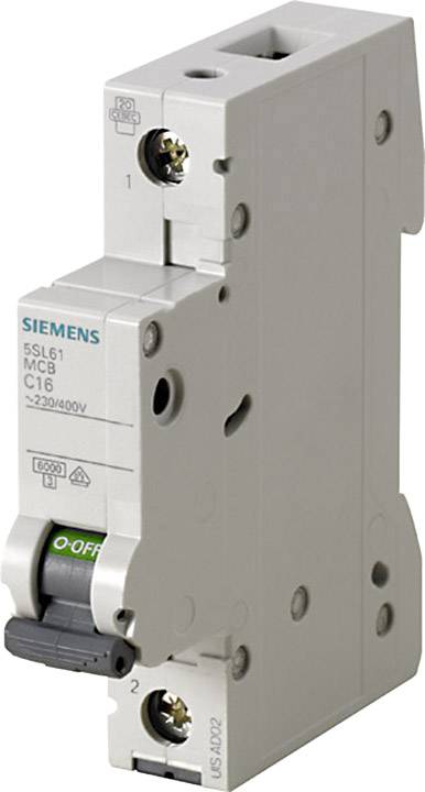 Ein einzelner Sicherungsautomat mit der Beschriftung 'Siemens 5SL61 MCB C16 230/400V'. Dient zum Schutz von Stromkreisen.