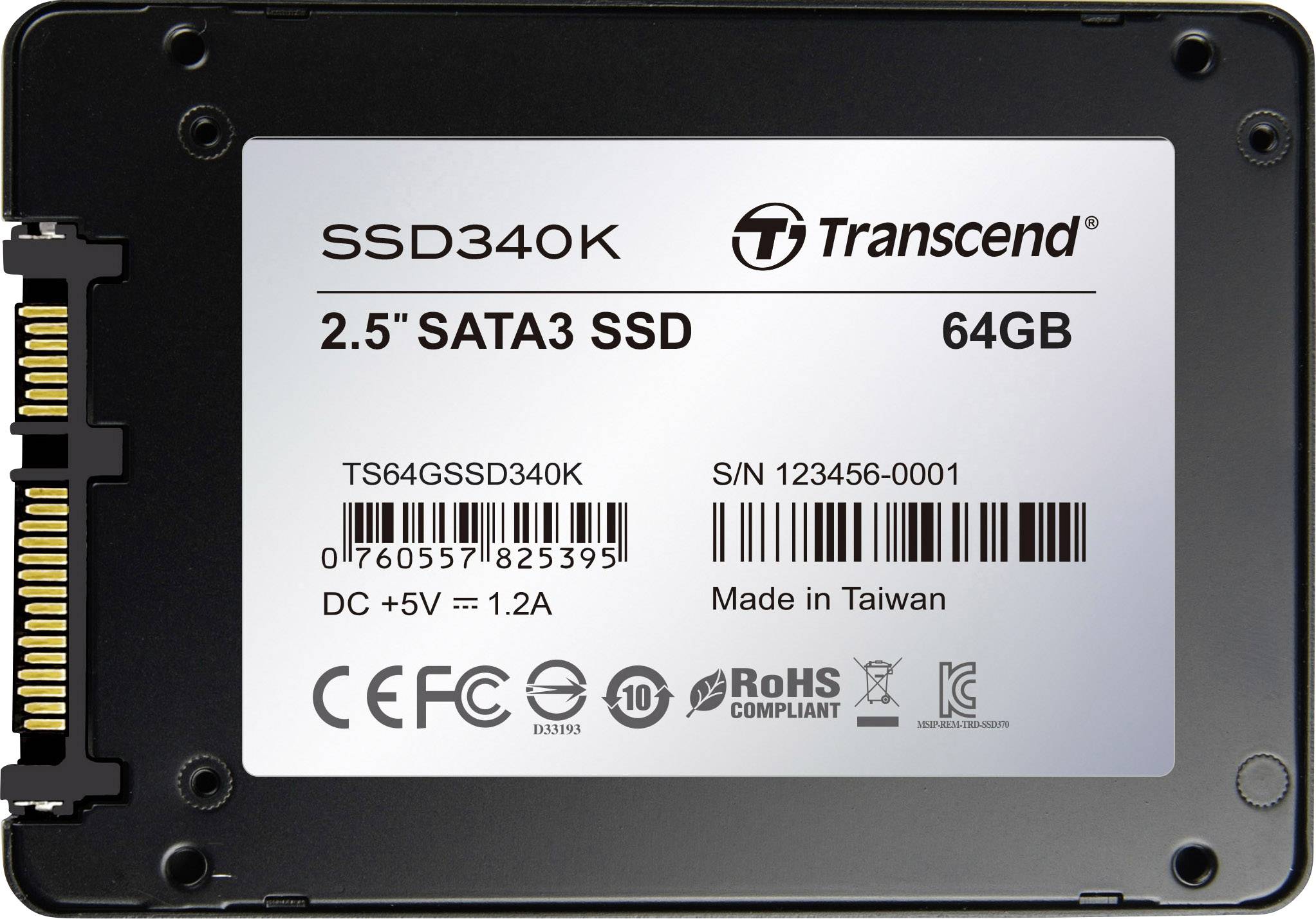 Transcend 340K 64 GB Interne SATA SSD 6.35 cm (2.5 Zoll) SATA 6 Gb/s Retail TS64GSSD340K