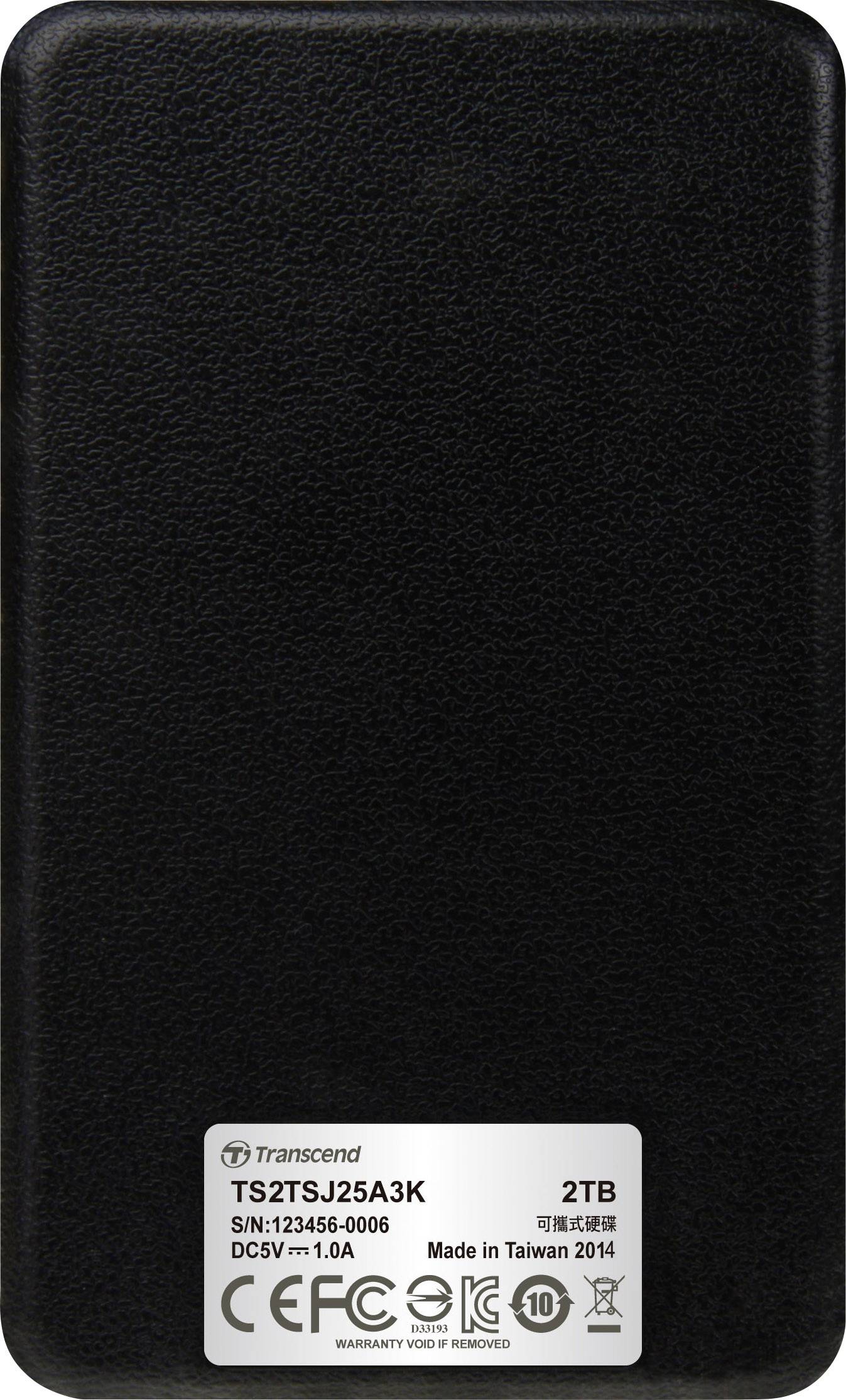 Externe Festplatte, schwarze Oberfläche, 2TB Speicher, Modellnummer auf Etikett sichtbar, hergestellt in Taiwan, 2014.