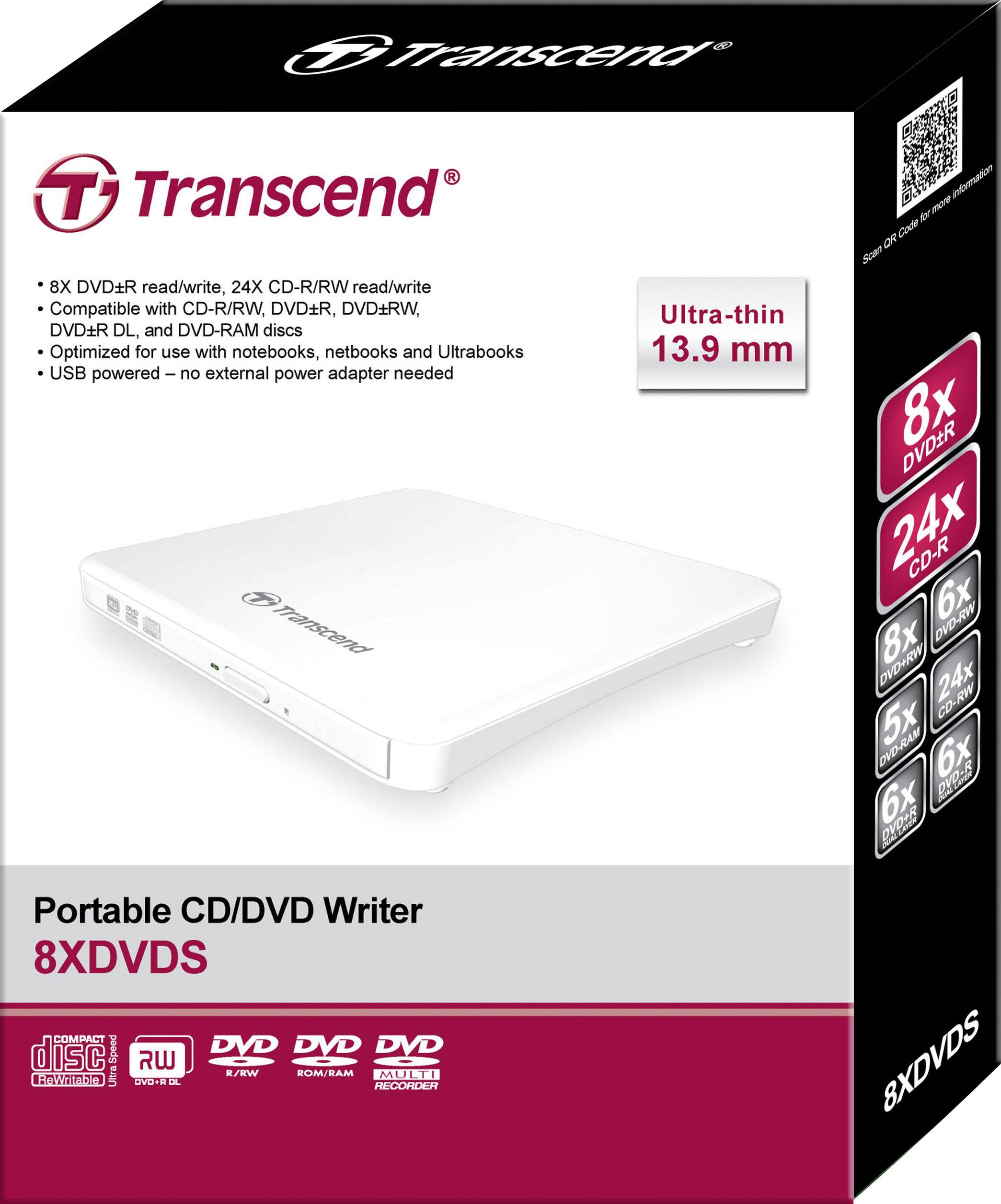 Transcend TS8XDVDS-W DVD-Brenner Extern Retail USB 2.0 Weiß