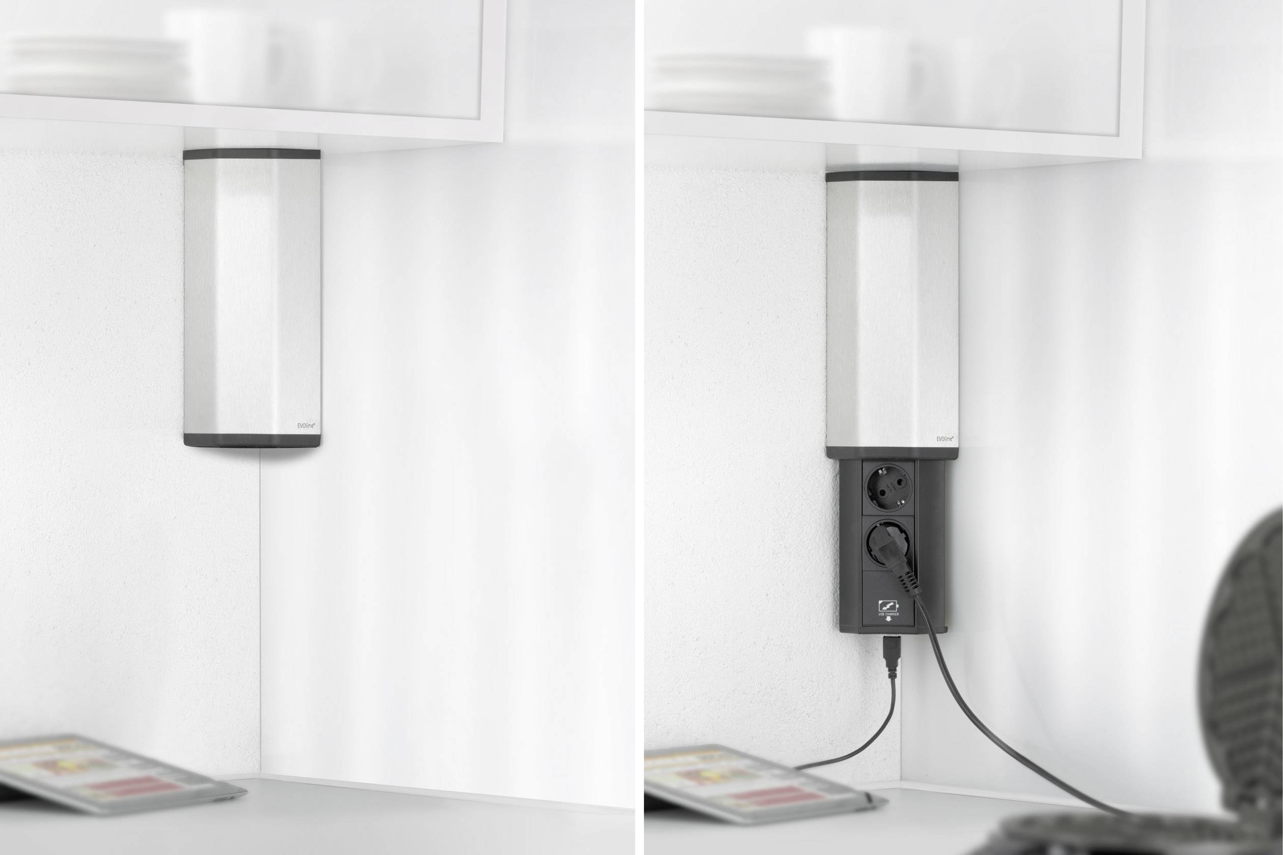 EVOline 159345000300 Steckdosenturm 2fach Schwarz, Edelstahl Flachstecker 1St.