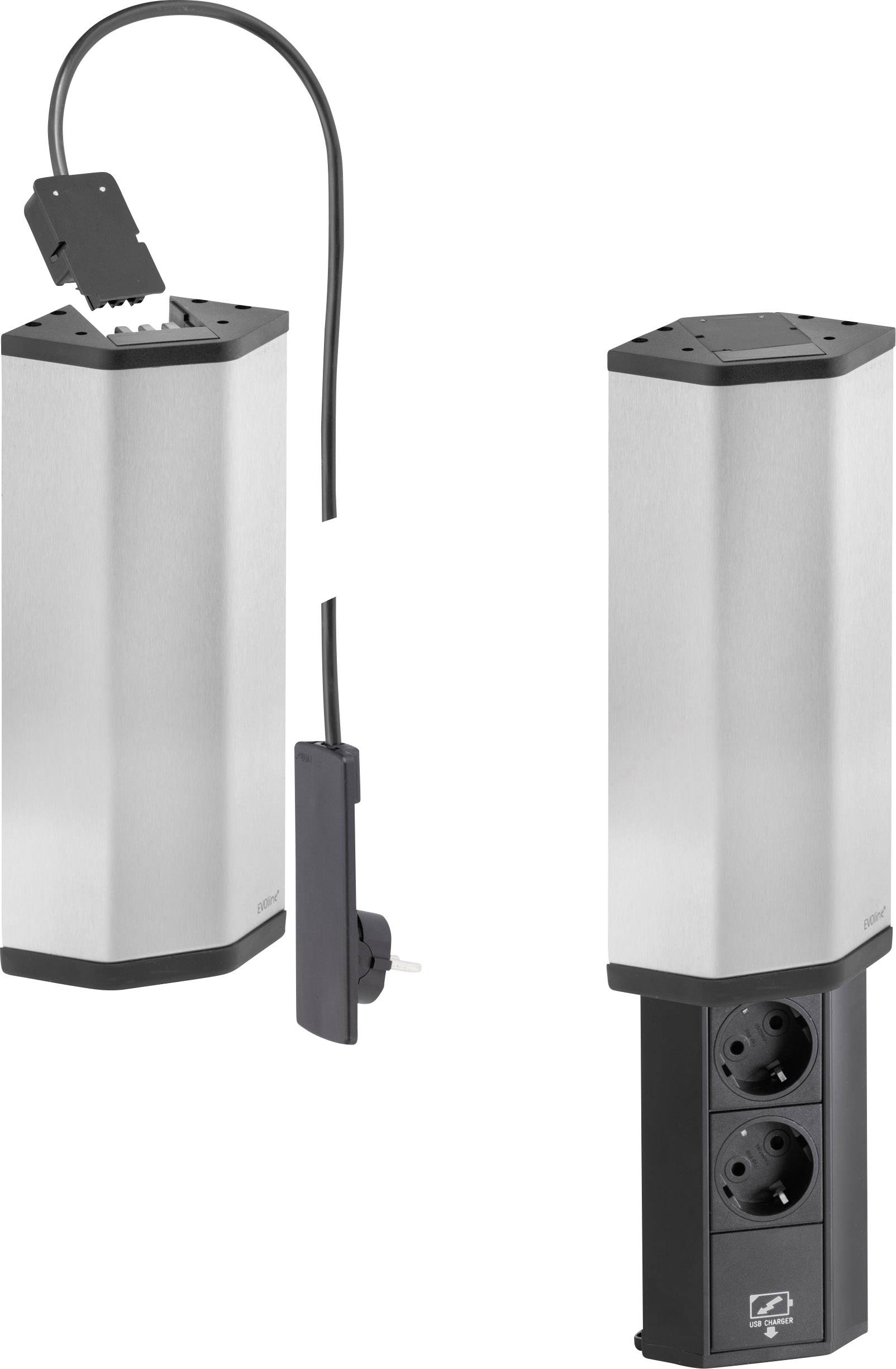 EVOline 159345000300 Steckdosenturm 2fach Schwarz, Edelstahl Flachstecker 1St.