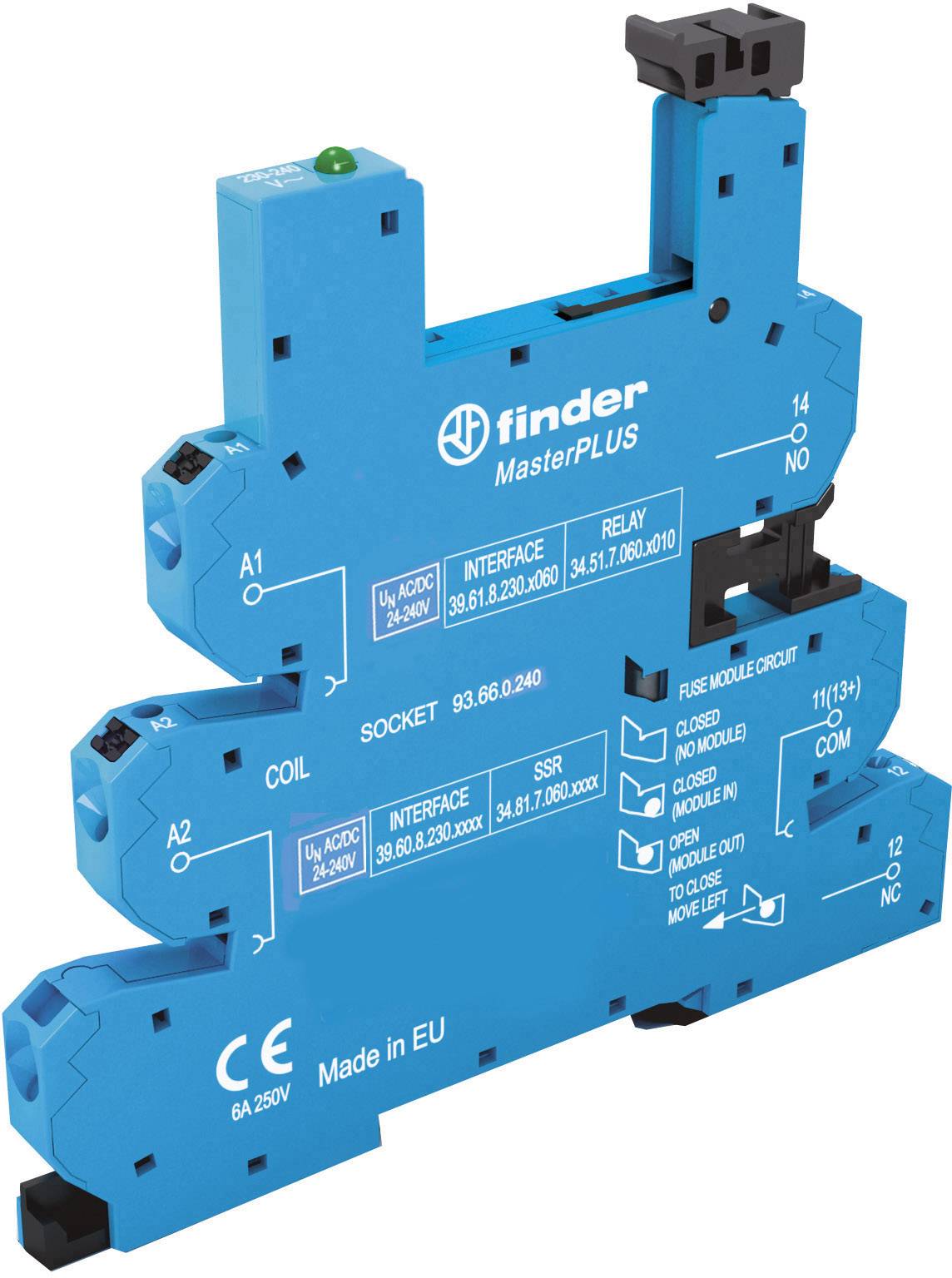 Finder 93.66.0.240 Relaissockel mit Haltebügel, mit LED, mit EMV-Entstörbeschaltung Passend für Serie (Relais): Serie 34 Finder