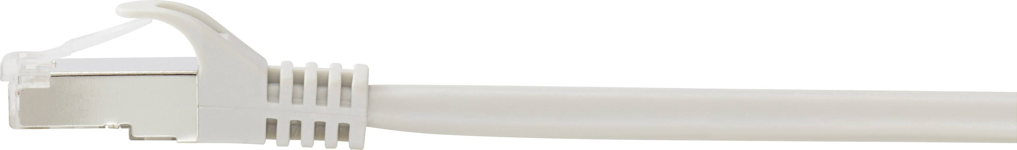 Ein weißes Ethernet-Kabel mit RJ45-Stecker, das für die Vernetzung von Computern und anderen Geräten verwendet wird.