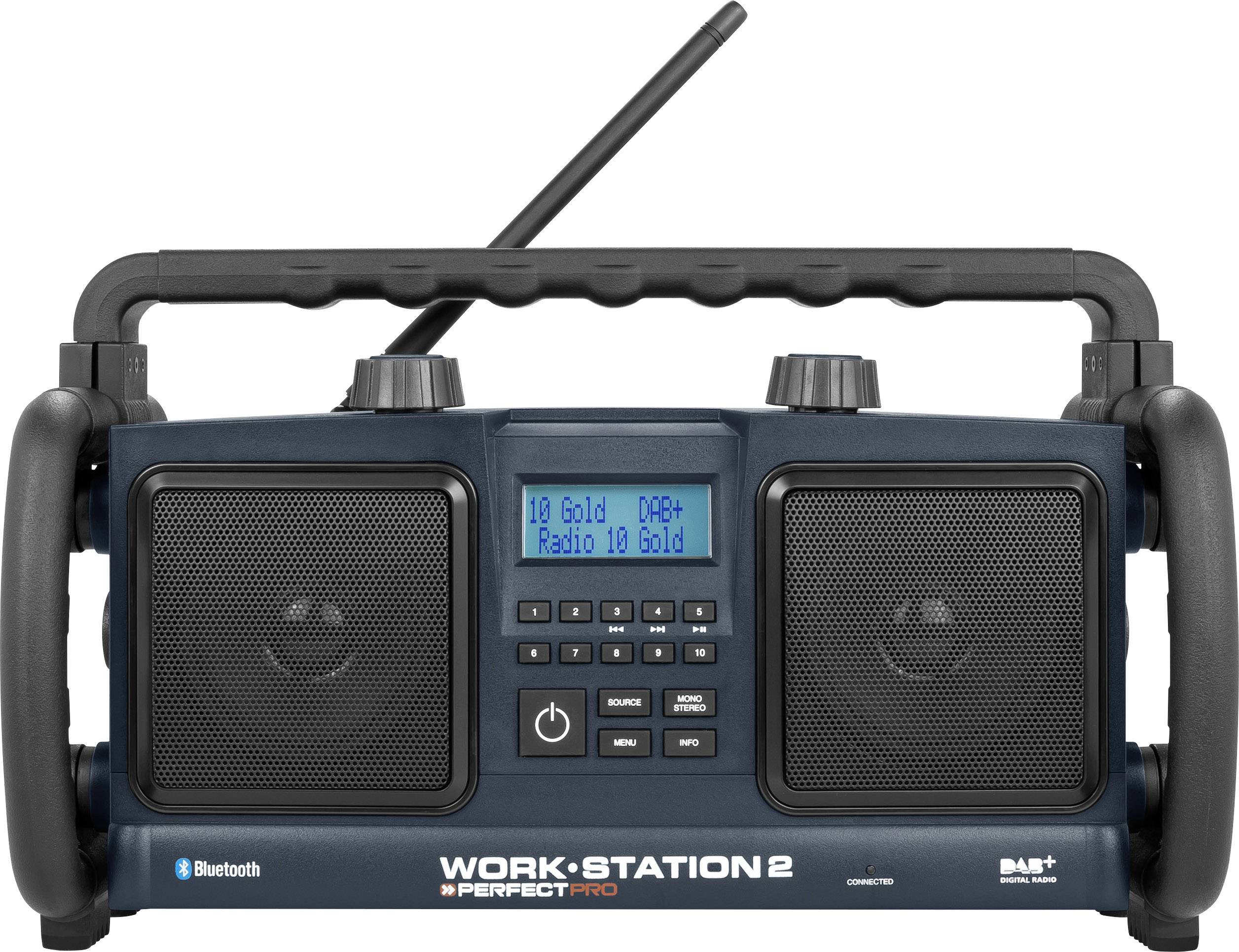 PerfectPro Workstation 2 Baustellenradio DAB+, UKW AUX, Bluetooth® spritzwassergeschützt, staubdicht, stoßfest Schwarz