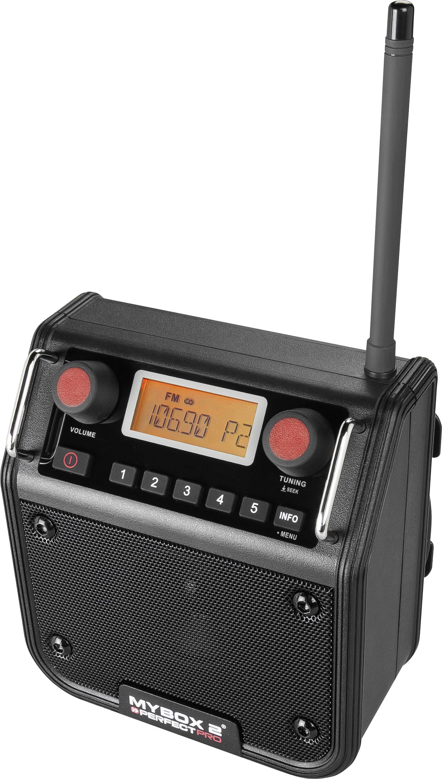 PerfectPro Mybox 2 Baustellenradio UKW AUX spritzwassergeschützt, staubdicht, stoßfest Schwarz
