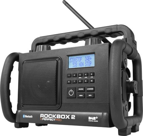 PerfectPro Rockbox 2 Baustellenradio DAB+, UKW AUX, Bluetooth® spritzwassergeschützt, staubdicht,