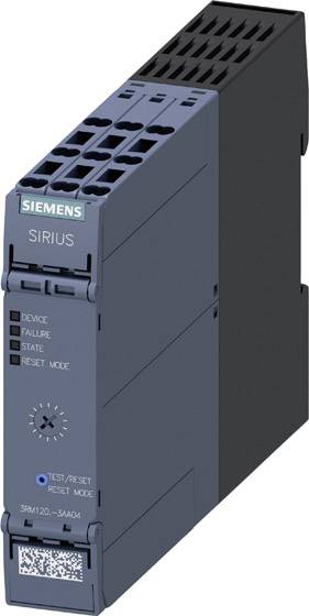 Ein Siemens Sirius Schaltgerätmodul mit Beschriftungen: 'Device', 'Failure', 'State', 'Reset Mode'. Schwarzes Gehäuse, blaues Bedienfeld.